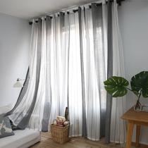 New Nordic Window Veil Minimalist DELICATE AND COOL GROUND CURTAIN YARN WIND GREY WHITE STRIPED LIVING ROOM BEDROOM BOOK ROOM CURTAIN