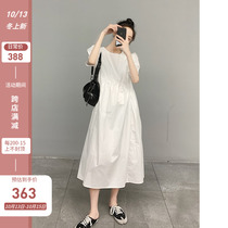 High-grade white dress summer niche designer Hepburn style French bubble sleeves large size dress children summer