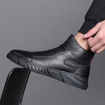 Martin boots men winter plus velvet trend versatile leather short boots British wind high top leather shoes to keep warm mid-top leather boots men