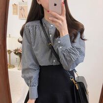 2021 Spring and Autumn New Korean Academy Wind Loose Joker Plaid Blouse Design Sense Small