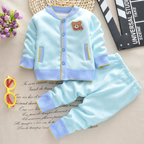 langboer fluff coat winter baby plus velvet sweater cardigan two-piece warm childrens men and women baby spring and autumn