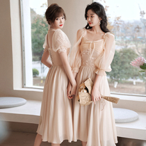 Champagne bridesmaid dress 2021 new autumn simple atmosphere Korean little sister Group dress usually wear