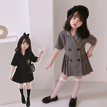 Childrens clothing girls suit dress Girls summer college style pleated skirt Childrens thin JK uniform skirt Western style