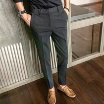 men's large size dark grey straight slim business formal hanging trendy korean style casual fall qz pants