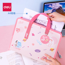 Del a4 canvas accordion bag folder multi-layer student test paper clip transparent insert storage bag portable data book large capacity paper multi-function junior high school students finishing artifact classification bag