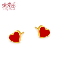 Gold Ellie gold small red heart stud earrings pure gold 999 love stud earrings earrings earrings 3d hard gold jewelry gift