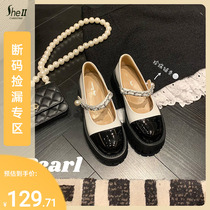 (Broken code pick-up )Miss Rich Family ~New Pearl Chain Thick Bottom Mary Pearl Shoes Female Shoes