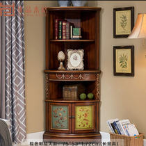 American Solid Wooden Corner Cabinet Retro Sculpture Cabinet Painting Triangle Cabinet for Old Decoration Living Room Locker Cabinet