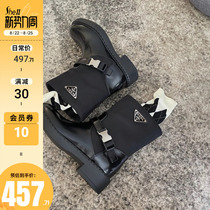 (Sheii Su Yin Yin) trendy fine ~ retro black triangle mark fall middle cylinder boot casual female short boot spring autumn
