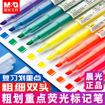 Morning Light Fluorescent Pen Mark Pen Color Coarse Scratches Focus Fluorescent Marker Pen Students With 6 Color Set Of Notes Pen Examination Study Light Color Series Thickness Double Head Press candy color silver light pen