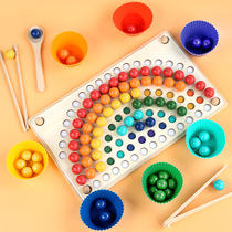 Children Wind Rainbow Clips Beads Game Puzzle Early Teaching Chopsticks Training Special Forces Wooden Toy Hand-eye Coordination