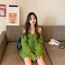 2019 Korean style fashion one-shoulder design knitwear womens loose sweater autumn all-match lazy wind top trend