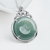 Auction s925 Silver Inlaid Natural Emerald Blue Horizontal Anbuckle Pendant Ice Seed Jade Pendant Lady Necklace Fashion