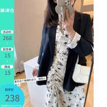 (Lv Xiaobu)Net red dress suit two-piece set age-reducing temperament medium-long thin black blazer