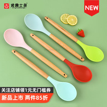 Ken Fujito New Products Silicone Spoon Black Wood Handle Spoon Porridge Cooking and Stirling Cooking