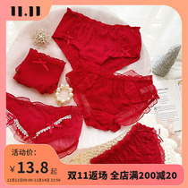 Panties antibacterial solid color girl lace big red Benming year ladies bag hip cotton shorts sweet and sexy