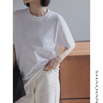 Pure White T-Shirt Woman Short Sleeve Loose Korean version 100 lap base Round Collar Pure Cotton Beat Undershirt Half Sleeve Positive Shoulder Blouse