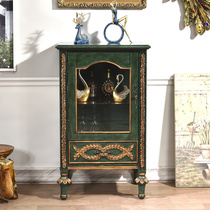 Ruishi European and American style country furniture European solid wood wine cabinet Living room side cabinet Peacock Green retro locker