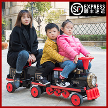 Childrens electric car Four-wheeled car Adult parent-child baby small train can sit on the child double charging toy car