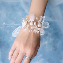 Super fairy wedding handmade white pearl hipster dream Korean bride wrist flower beautiful hand flower crystal bracelet