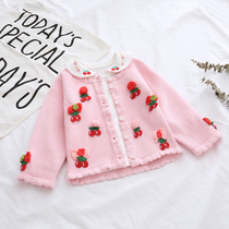 Girls Baby Sweater Girls Sweet Handmade Heavy Industry Craft Jacket Fall Winter New Foreign Style Flower Cardigan Jacket