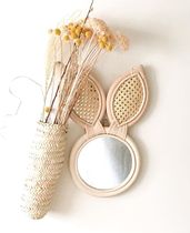 ins Nordic childrens room Indonesian rattan hand-woven rabbit mirror wall decoration pendant shooting props