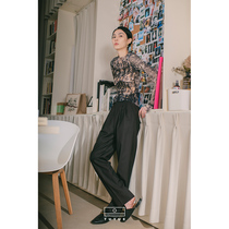(Fashion Week) Painted Moon Retro Mid Waist Brown Black Western Dress Pants Woman Summer Straight Drum Wide Loose Feeling Pocket Casual Long Pants
