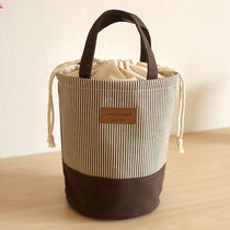 Cute letters light brown stripes plus canvas bag long lunch box bag bento bag insulation bucket bag