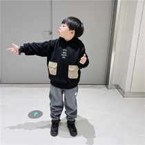 JUSTIN Boys winter clothes Tong children Japanese color color plus velvet thick pocket hooded sweater base shirt