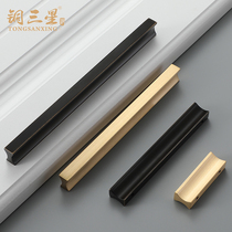 Pure Copper Wardrobe Handle Cabinet Door Modern Minima Gold Black Gold T Type Drawer Cupboard Straight Strip Lengthened Brass Handle