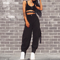 Gangfeng black casual pants overalls womens loose bf high waist hip hop cool Joker trousers women tide autumn