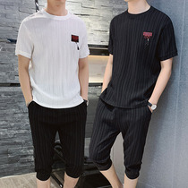 Rich bird ice silk suit men's summer thin shorts linen cropped pants beach running 7 casual wear