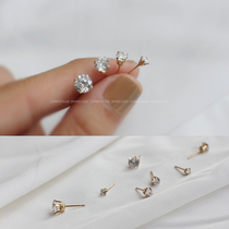 Sugar cube United States 14k gold injection gold basic four-claw CZ zirconium drill earrings simple can touch the water