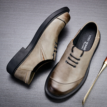 Leather shoes mens leather breathable business casual shoes trend all-match big head mens shoes youth retro fashion low-top shoes