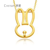 Gold Pendant 999 Gold 3D Hard Gold Pure Gold Zodiac Rabbit Necklace Pendant 24K Chain Gold Jewelry Women