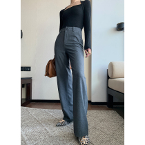 Big long-legged suit wide-legged pants womens spring new drooping high-waisted gray loose straight casual mopping pants trend