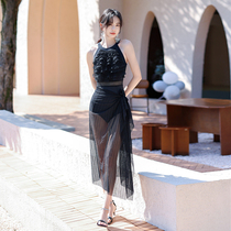 womens one-piece conservative small breast push up student skinny belly long dress exposed back fashionable high waist fairy style