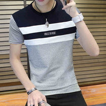 Short-sleeved male T-shirt Summer Trend Korean Striped Small Shirt Men on Clothes Semi-sleeved T-shirt Maid with Bottom Shirt Men