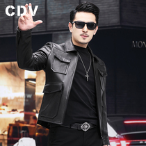 Hunting goat deer leather leather jacket men short lapel leather jacket casual multi-pocket youth jacket