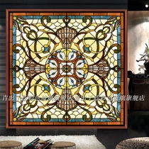Customized porch partition screen wall lamp aisle ceiling solid wood moving doors and windows church colored art glass