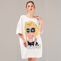 Baiyati 2021 summer womens new home clothes cartoon large T-shirt night dress thin pajamas large size boyfriend style