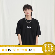 PCLP Summer Round Collar Short Sleeve T-Shirt Male Brief About 100 Hitch Country Tide Cards Easy Pure Color Half Sleeve Black