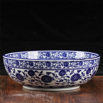 Thickened blue and white ceramic bowl large household kitchen and basin Hair basin Non-stick kitchen washing basin Egg soup basin