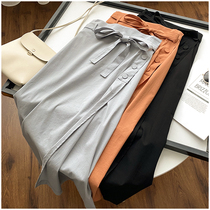  Korean high waist split skirt womens 2019 Spring Belted mid-length skirt hip skirt 108620