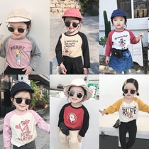 South Korea 2020 Spring and Autumn boys and girls baby children cotton cartoon T-shirt loose long sleeve shoulder sleeve base shirt