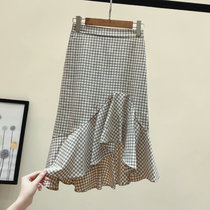 Hong Kong pop brand ins super fire skirt womens autumn 2020 new Korean version of the long high-waisted plaid hip skirt
