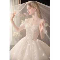 Fan-style light main wedding dress dress 2022 new bridal court windy with a small tug of a shoulder