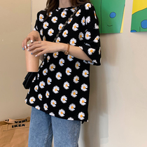 Summer dress large size loose chic short sleeve jacket Net red small Daisy T-shirt female ins fan half sleeve heart shirt