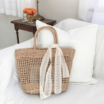 West This Korean version Art and Senna Department Holiday beach Bases Bins handwoven single shoulder bag Hollowed-out Holiday Grass Bag woman