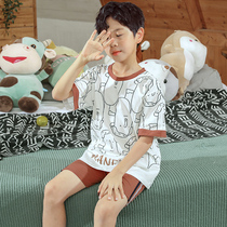 Children's pajamas boy short-sleeved pure cotton thin cartoon boy big boy baby summer home clothing